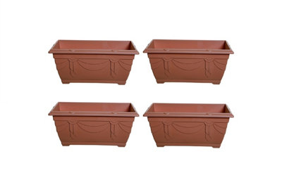 4 x 40cm Small Plastic Venetian Window Box Trough Planter Pot Terracotta Colour