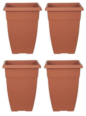 4 x 42cm Tall Athens Plant Pot Flared Garden Plastic Patio Flower Planter Terracotta Colour