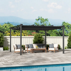 4 x 4m Aluminum Garden Gazebo with Retractable Cnopy Outdoor Shelter UV Protection Waterproof for Decks Backyard