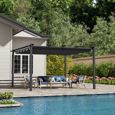 4 x 4m Aluminum Garden Gazebo with Retractable Cnopy Outdoor Shelter UV Protection Waterproof for Decks Backyard