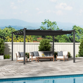 4 x 4m Aluminum Garden Gazebo with Retractable Cnopy Shelter UV Protection Waterproof for Backyard