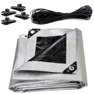 4 x 5 m Tarpaulin Cover Heavy-Duty 260GSM Extra Thick, Waterproof, Frost-Resistant + 4 Tarp Clips + 10m / 30ft Bungee Cord