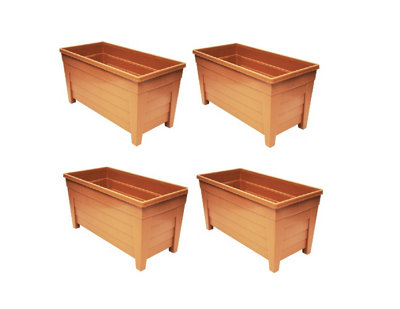 4 x 55cm Grosvenor Trough Plastic Patio Planter Rectangle 55cm Terracotta Colour