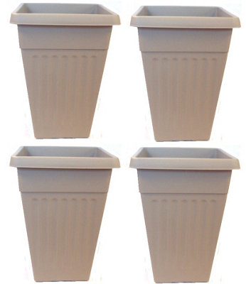 4 x 55cm Tall Athens Plant Pot Flared Garden Plastic Patio Flower Planter Taupe Colour