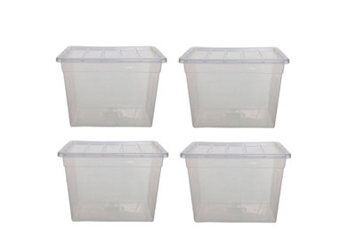 4 x 56cm Storage Box Spacemaster Maxi Clear Plastic Stackable Home ...