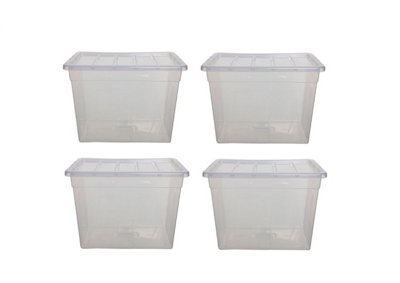 4 x 56cm Storage Box Spacemaster Maxi Clear Plastic Stackable Home Storage Box 64L Capacity