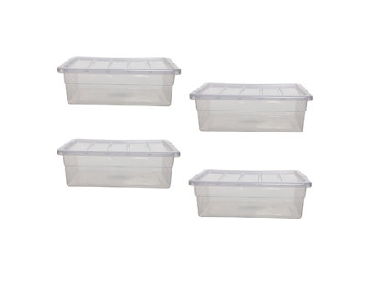 4 x 56cm Under Bed Storage Box Spacemaster Mini Clear Plastic Stackable ...