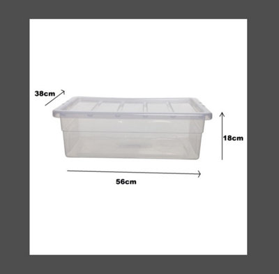 4 x 56cm Under Bed Storage Box Spacemaster Mini Clear Plastic Stackable ...