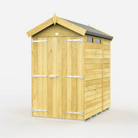 4 x 6 Feet Apex Security Shed - Double Door - Wood - L187 x W118 x H217 cm