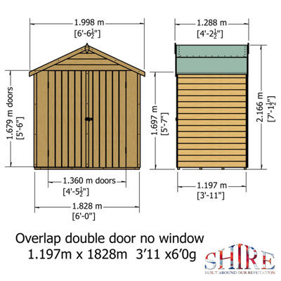 4 x 6 Feet Overlap Double Door Garden Shed - Dip Treated - 9