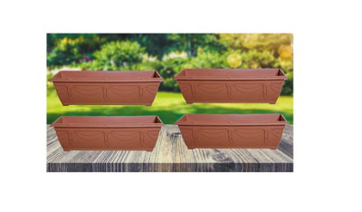 4 x 60cm Slim Plastic Venetian Window Box Trough Planter Pot Terracotta Colour