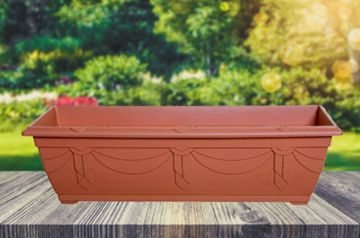 4 x 60cm Slim Plastic Venetian Window Box Trough Planter Pot Terracotta Colour