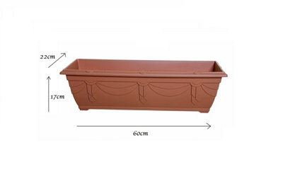 4 x 60cm Slim Plastic Venetian Window Box Trough Planter Pot Terracotta Colour