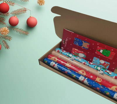 ANGIX 4 X 7eter Christas Wrapping Paper Rolls Extra Large Traditional Santa Gift Wrapping
