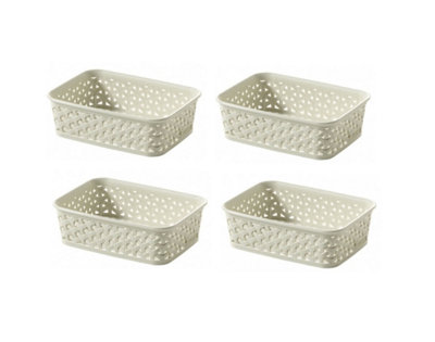 4 x A6 Cream Rattan Effect Storage Basket Tray Small Desk Tidy Office