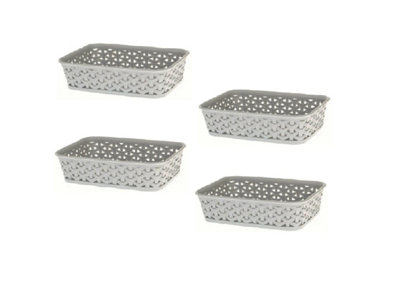 4 x A6 Grey Rattan Effect Storage Basket Tray Small Desk Tidy Office