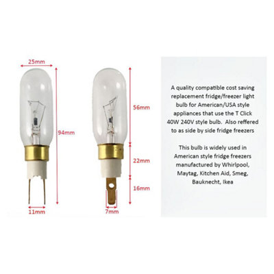 4 x American Style T Click 40W 240V Fridge Freezer Bulb Lamp by Ufixt