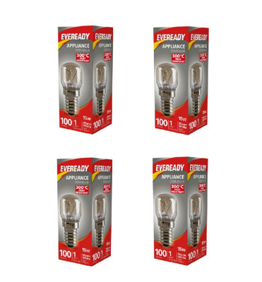 4 x Appliance Oven Bulb 15W Warm White Eveready 100 Lumens 240V Heat Resistant