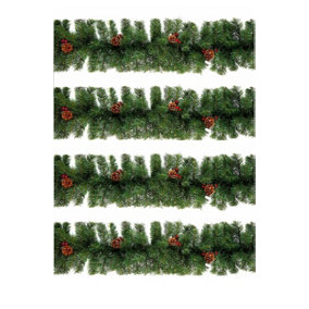 4 x Artificial Christmas Garland Red Berry & Pine Cones Green Garland 2.7M