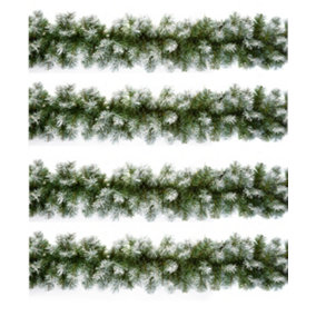 4 x Artificial Christmas Garland Snow Tipped Green Garland Premier Decor 2.7M