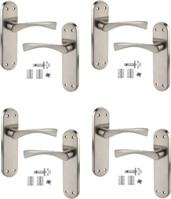 4 x Astrid Stainless Steel Modern Chrome Door Backplate Handles Hinge & Latch