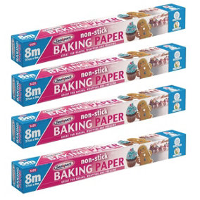 4 x Baking Paper Roll Non Stick Oven Baking Tray Cake Tin Lining Paper 8M x 37cm