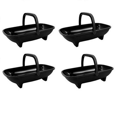 4 x Black Garden Trug Planter 53cm Plastic Basket Plant Pot With Handle