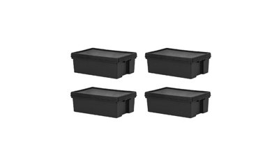 4 x Black recycled plastic 36L Storage Box