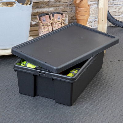 4 x Black recycled plastic 36L Storage Box