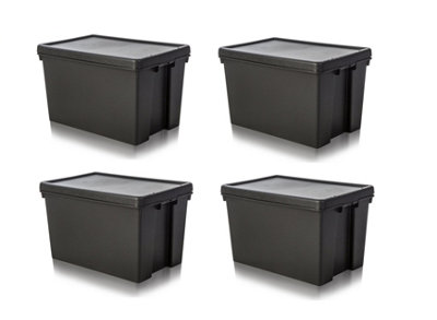 4 x Black recycled plastic 45L Storage Box