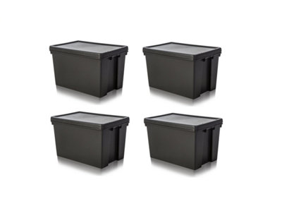 4 x Black recycled plastic 62L Storage Box