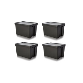 4 x Black recycled plastic 62L Storage Box