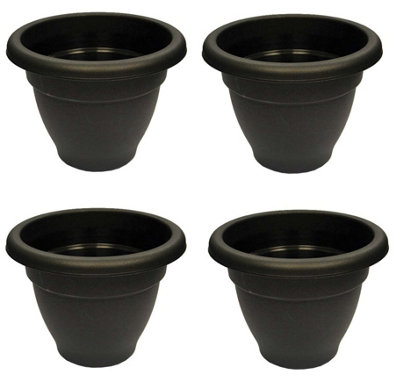 4 x Black Round Plant Pot Plastic Winchester Bell Garden Flower Patio Planter 30cm