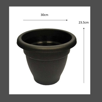4 x Black Round Plant Pot Plastic Winchester Bell Garden Flower Patio Planter 30cm