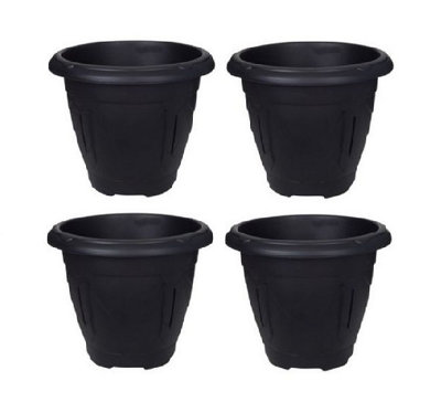 4 x Black Round Venetian Pot Decorative Plastic Garden Flower Planter Pot 43cm