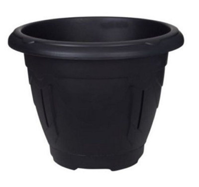 4 x Black Round Venetian Pot Decorative Plastic Garden Flower Planter Pot 43cm