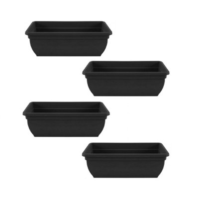 4 x Black Trough Plant Pot Plastic Winchester Garden Flower Patio Planter 46cm