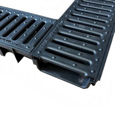 9 X Grey Ultra Low Profile Shallow Flow Drain Plastic Grating 50mm Deep X 1m Length X 125mm Width Drainage F 1074231