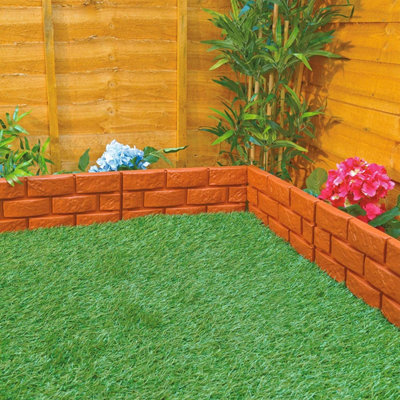 4 x Brick Effect Garden Border Edging Strips - Terracotta Weatherproof Interlocking Fence or Planter Panels - Each H17.5 x L43cm