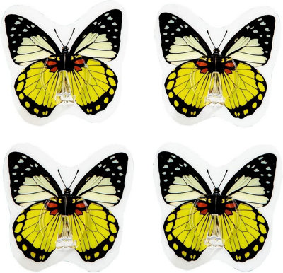 4 x Butterfly Hooks - Colourful Wall Mounted Self Adhesive Bathroom, Bedroom & Cloakroom Hook Set - Each Measure 7 x 7cm