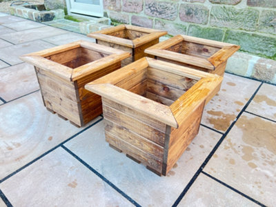 4 x Charles Taylor Wooden Regular Square Trough Planter Flower Shrub ...