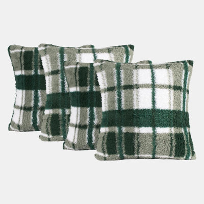 4 x Check Teddy Fleece Cushion Covers DIY at B&Q