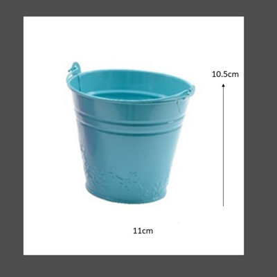 4 x Childs Metal Bucket Planter Zinc Flower Pot Tin Pen Pot Craft Pot Bright Blue