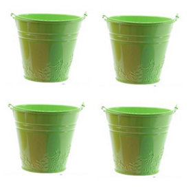 4 x Childs Metal Bucket Planter Zinc Flower Pot Tin Pen Pot Craft Pot Bright Green