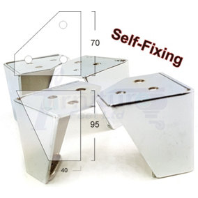 4 x Chrome Furniture Feet 60mm High Self Fixing Metal Legs Sofas Chairs Stools Cabinets RJB179 PKC381 TSP2111