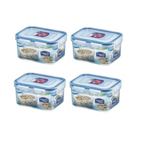 4 x Clip Top Snack Tub Food Storage Container 470ml Rectangular Air Tight Storage