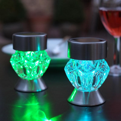 4 x Crystal Glass Colour-Changing Solar Powered LED Stake Lights - Weather Resistant Garden Patio, Pathway or Tabletop Lighting