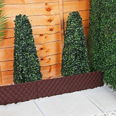 4 X Decorative Brown Faux Rattan Effect Garden Border - Plastic Garden ...