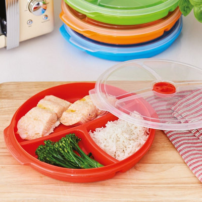 4 x Divided Food Storage Plates Microwave Fridge Freezer Dishwasher Safe Plastic Plate Set with