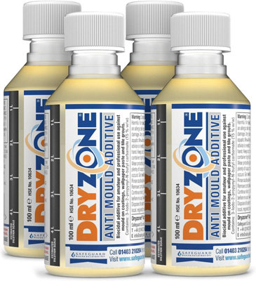 4 x Dryzone Anti-Mould Additive 100ml Concentrate to Make 20L of Emulsion, Vinyl, Silk or Matt Paint
